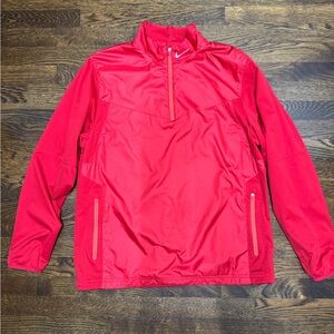 Nike Men’s 1/4 zip pullover golf shield windwear jacket in red, size: L